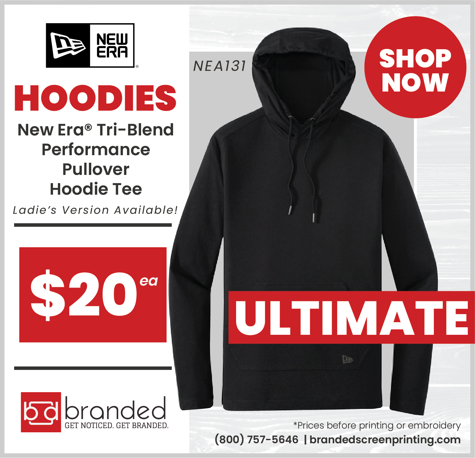 Branded has customizable hooded long sleeves from Ulimate at a great price custom screen printing